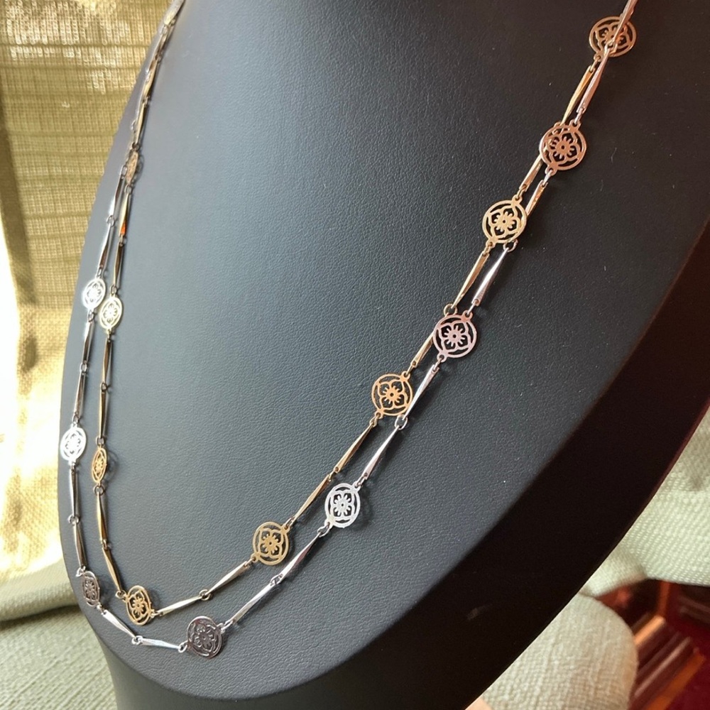 Vintage Lot 2 1979 AVON "Flower Lace" Classic Necklaces Gold & SilverTone 27” L - Picture 3 of 8